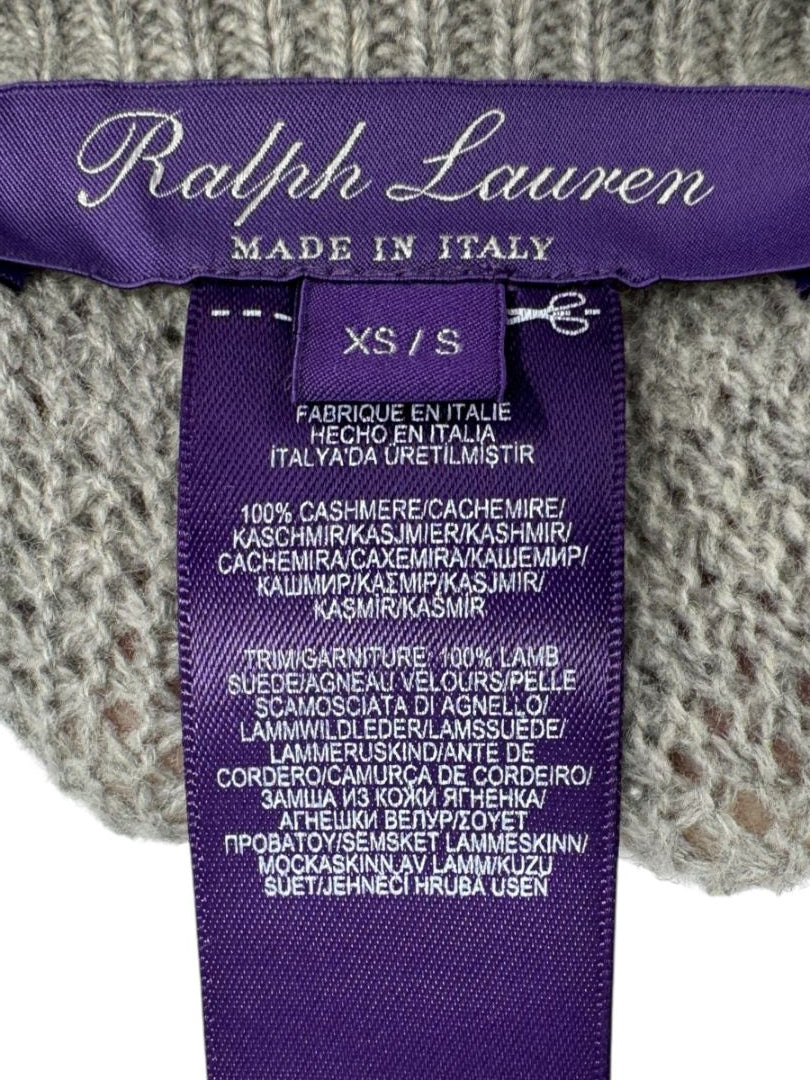 Ralph Lauren Gray Cashmere Poncho with Suede Trim – Size XS/S
