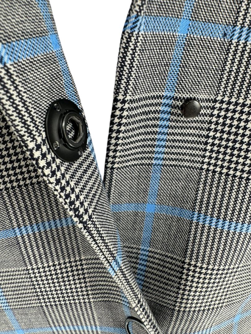 Akris Punto Grey & Blue Glen Plaid Wool Pantsuit – Size 10–12