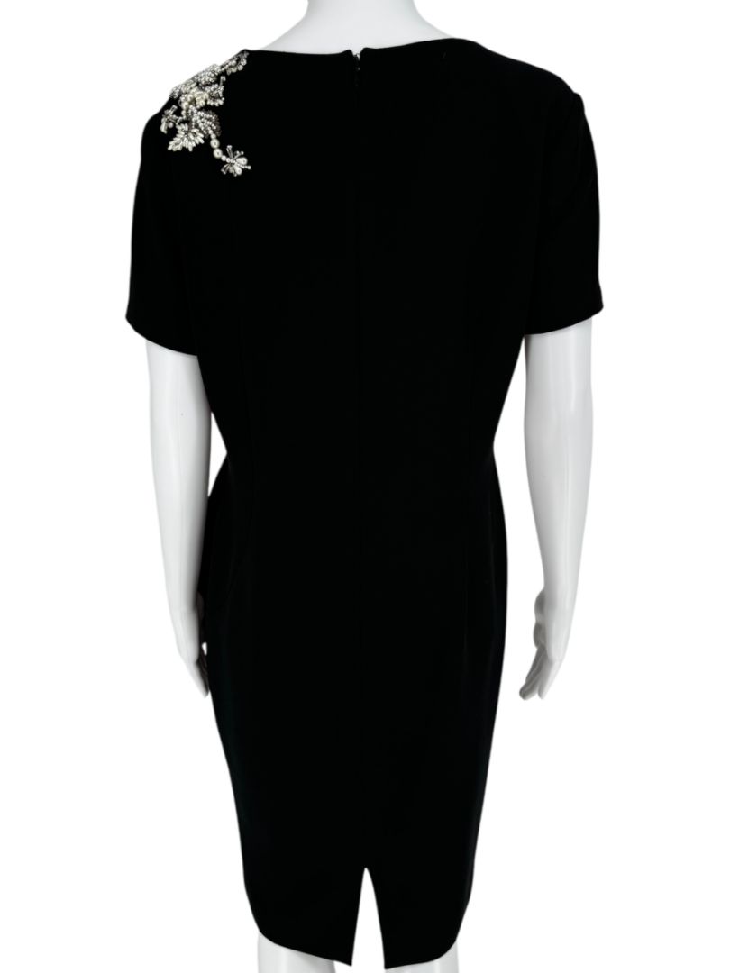 Pamella Roland Black Embellished Asymmetrical Sheath Dress – Large