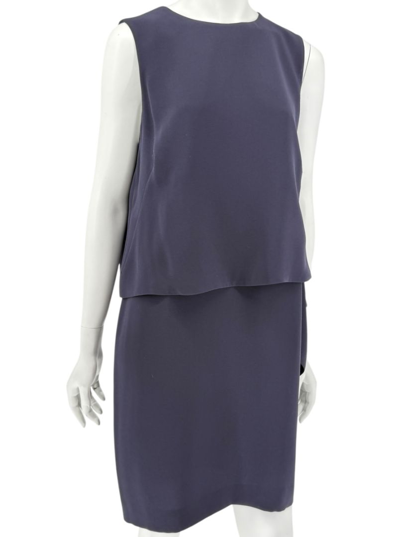 Max Mara Navy Draped Overlay Shift Dress – Size IT 46 (US 12)