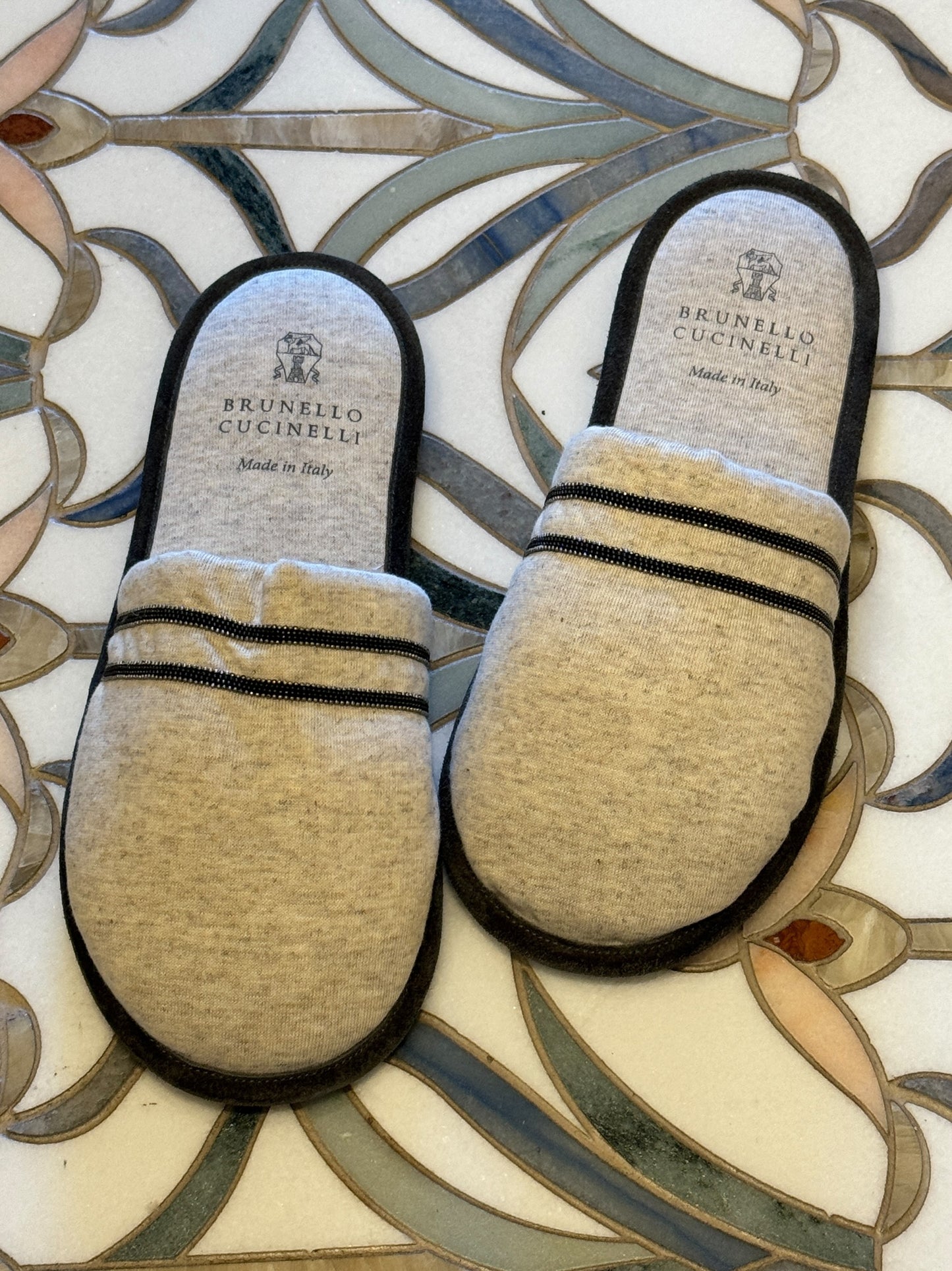 Brunello Cucinelli Heathered Grey Jersey Slippers with Monili Trim - Women’s Size 8–9