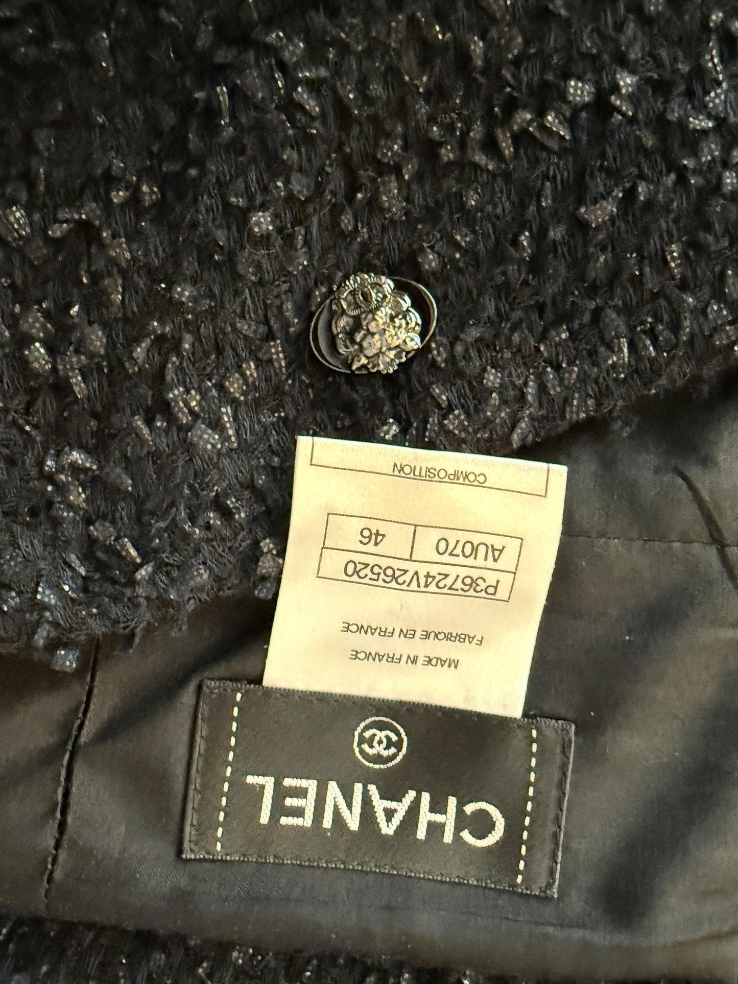 Chanel Black Bouclé A-Line Skirt with Grosgrain Trim – Size FR 46