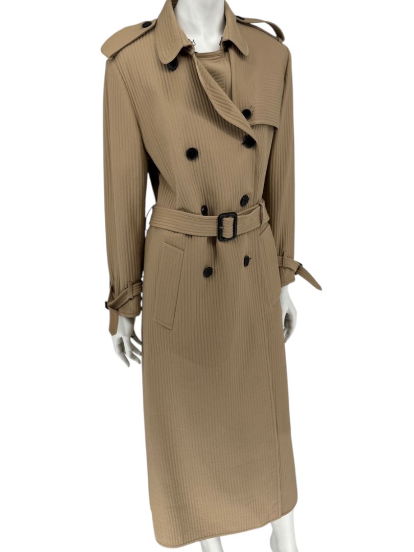Valentino Camel Quilted Longline Trench Coat – Size IT 44 / US 10