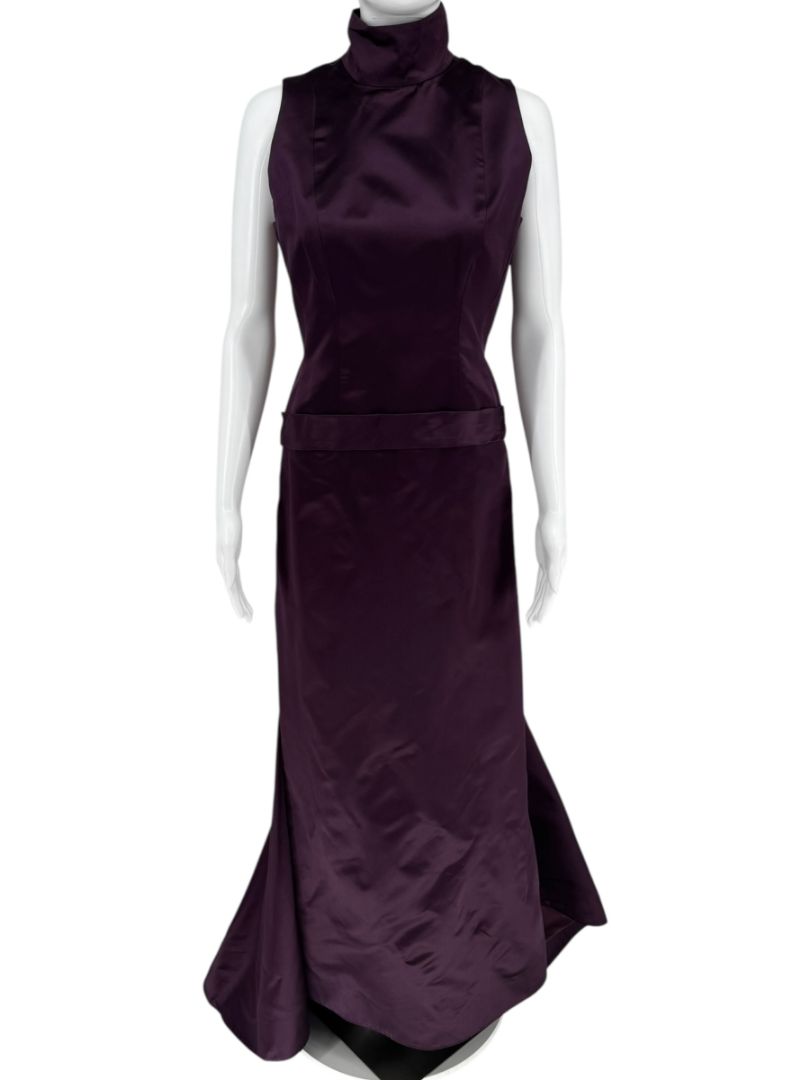 Plum High Neck Sleeveless Gown with Back Bow Detail – Large