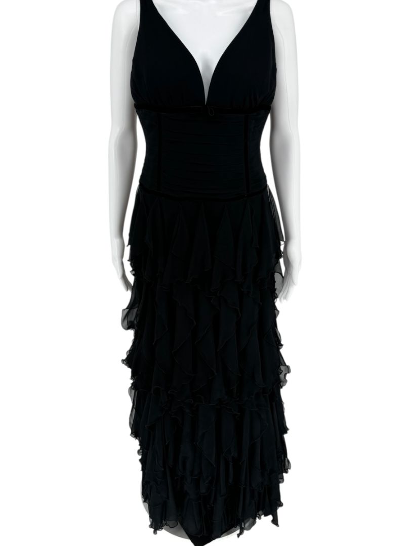 Pamella Roland Black Tiered Chiffon Gown – Size 8
