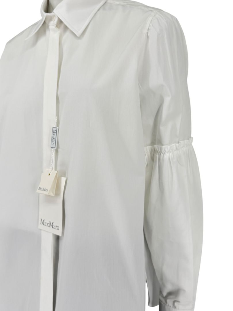 MaxMara White Cotton Blouse with Ruched Sleeves – Size US 12