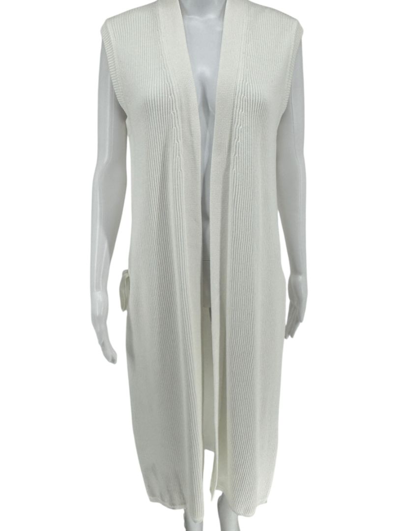 Max Mara White Knit Sleeveless Swim Cover-Up with Beaded Side Ties – Size M