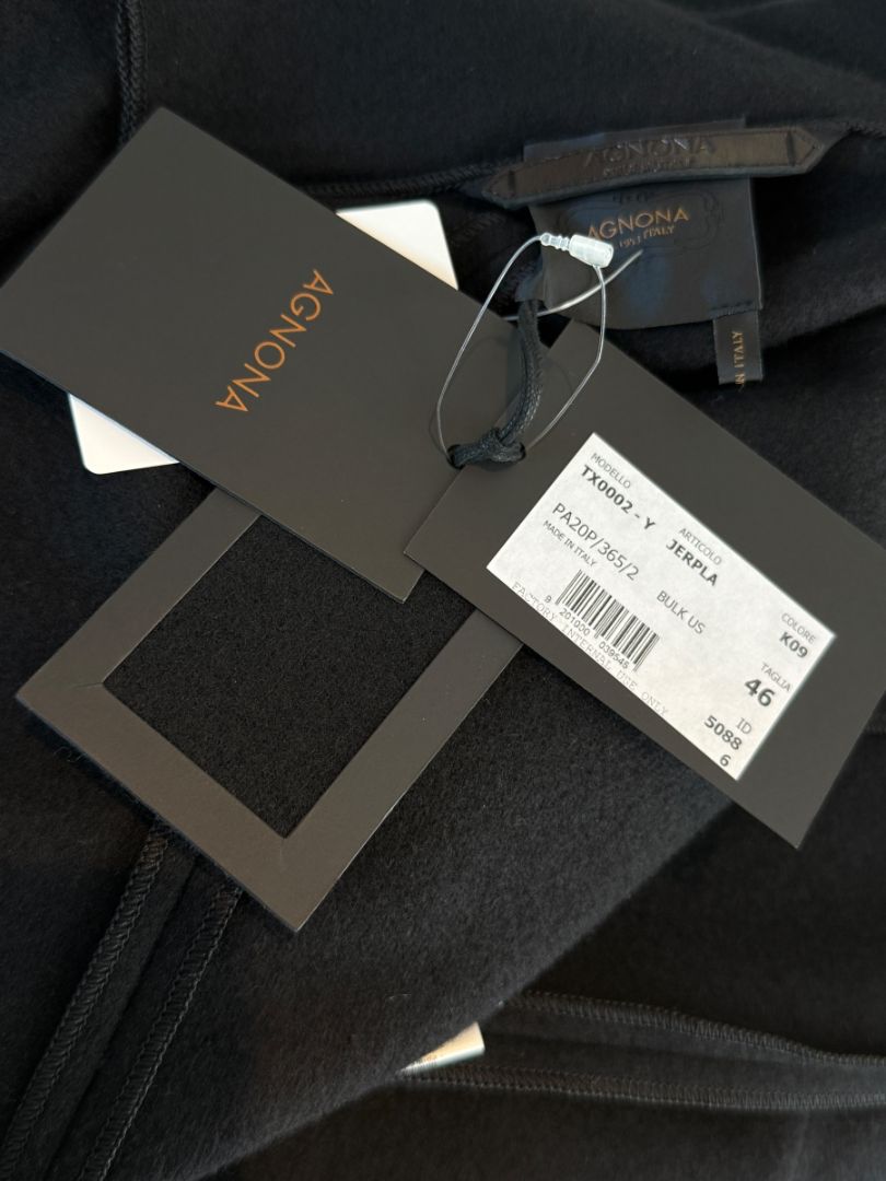 NWT Agnona Black 100% Cashmere Open-Front Coat – Size IT 46 / US 10