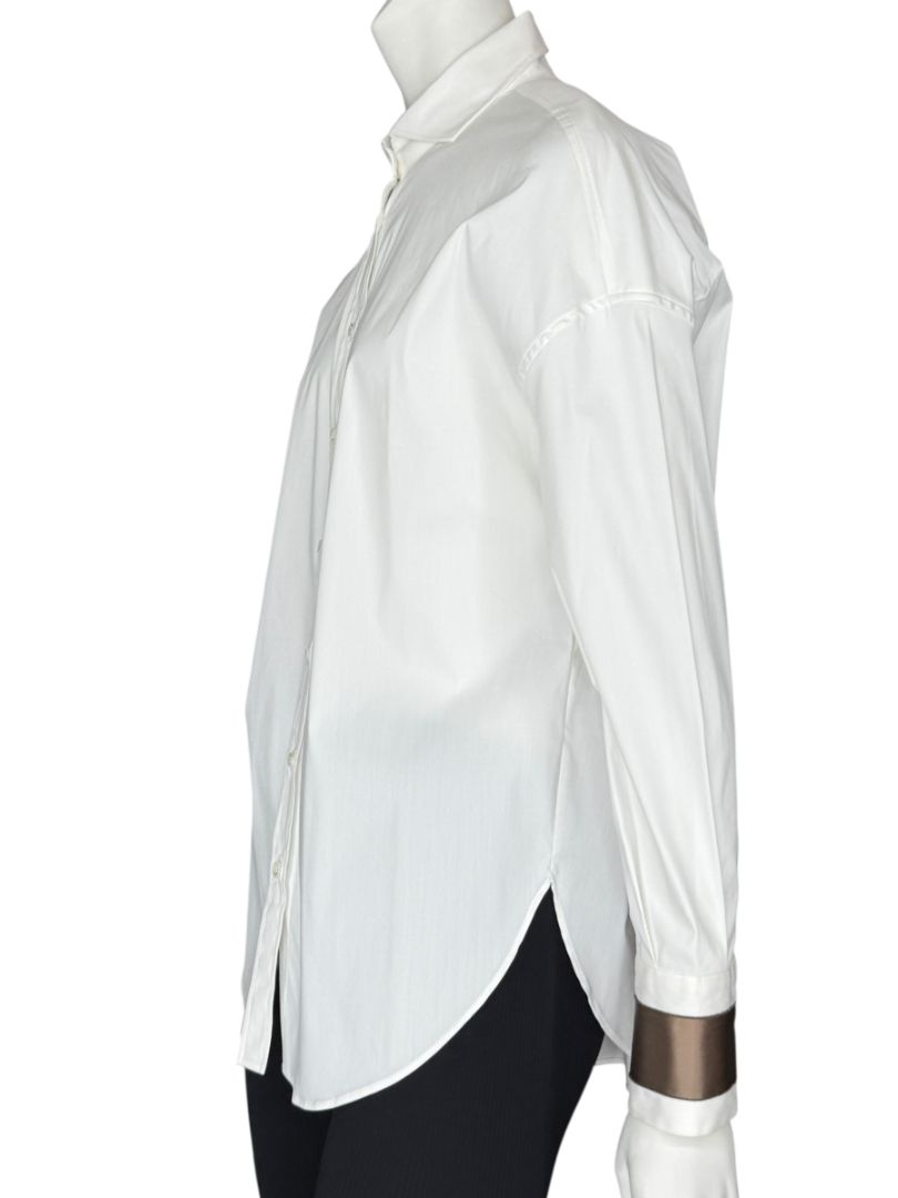 NWT Brunello Cucinelli White Relaxed Satin Cuff Blouse – Size M
