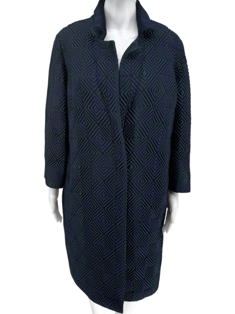 Pamella Roland Navy Geometric-Quilted Long Coat – Large