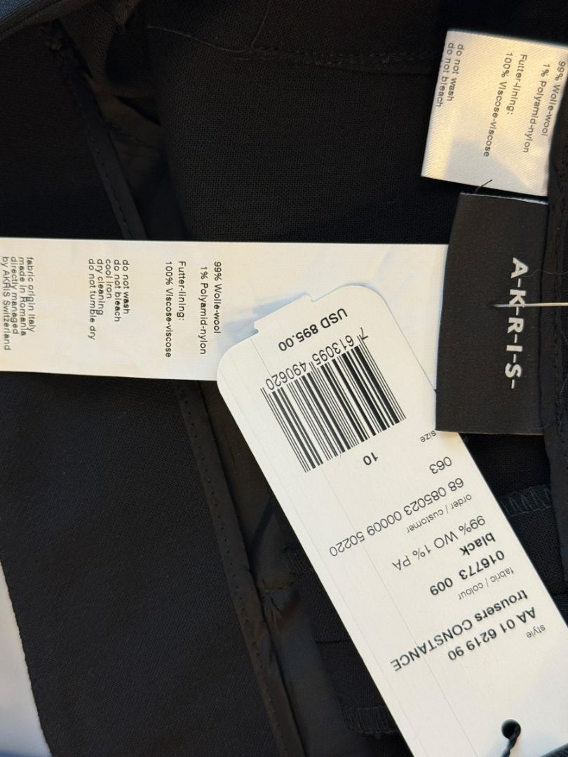 NWT Akris Black Wool Constance Trousers – Size 10