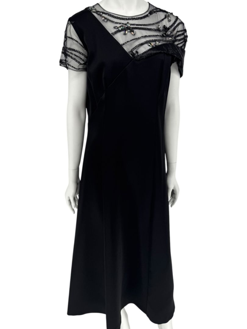 Pamella Roland Black Beaded Illusion Gown – See Measurements – Large