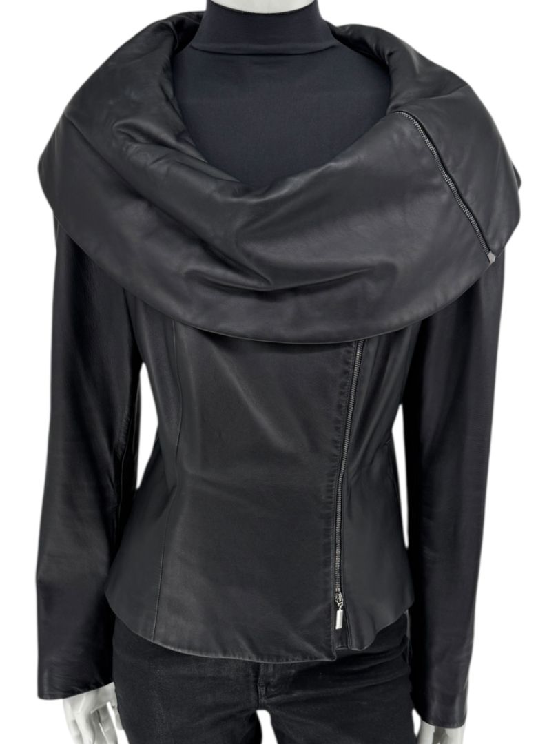 Armani Collezioni Black Leather Sculpted Jacket – Size 12
