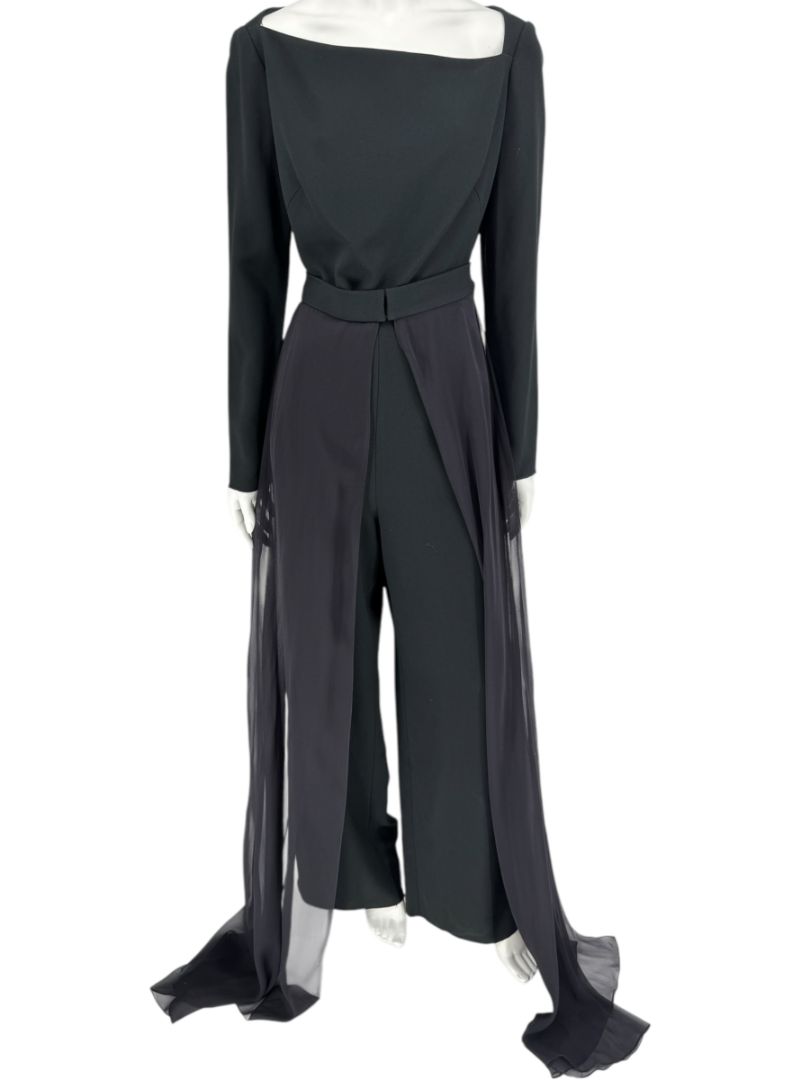 Pamella Roland Black Crepe Long Sleeve Jumpsuit – Size: Large