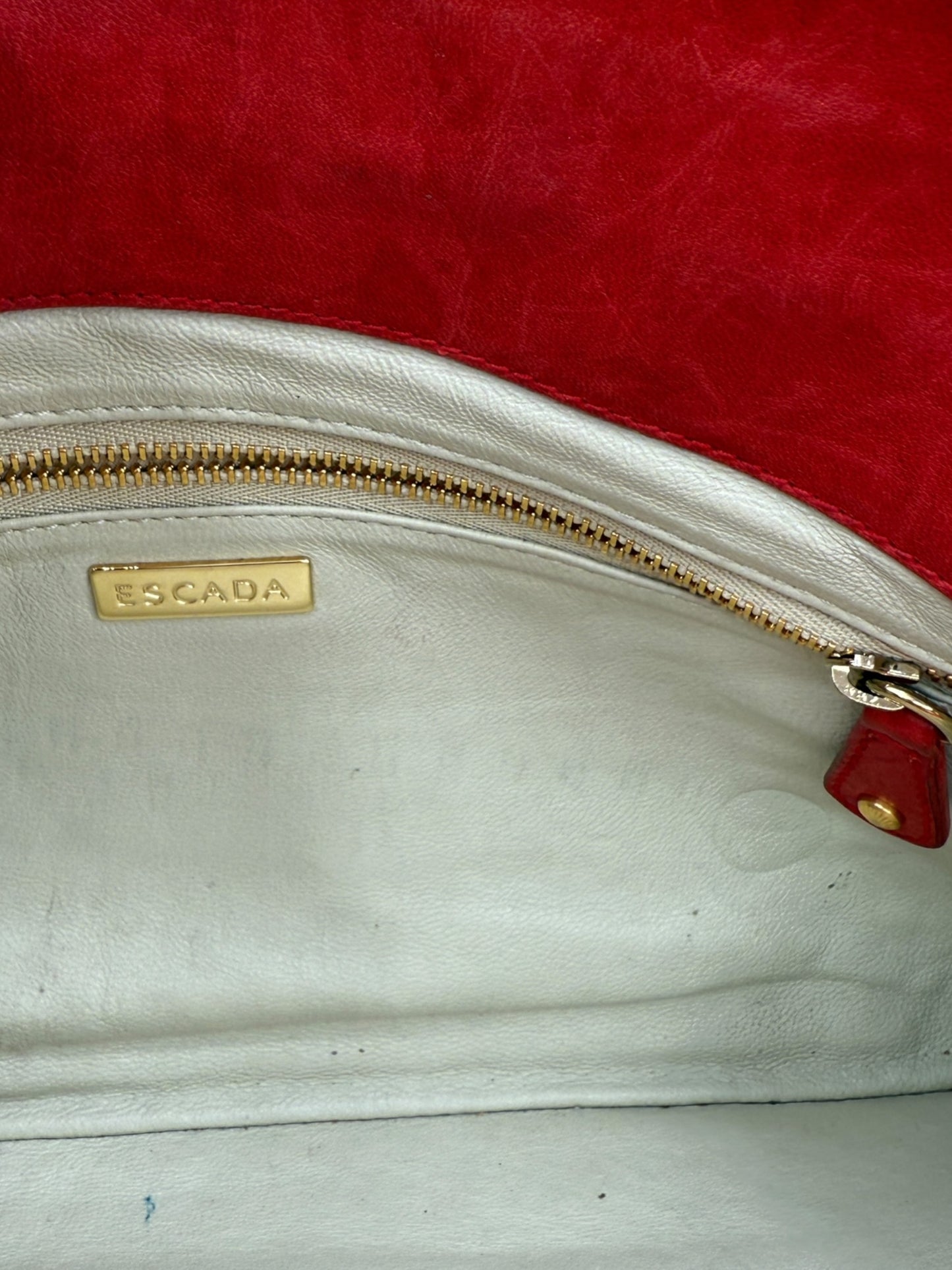 Escada Red Textured Leather Shoulder Bag – Gold Hardware