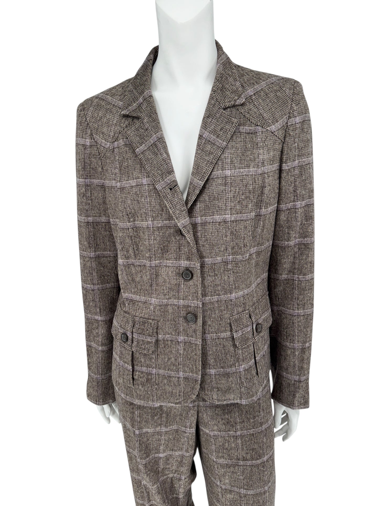 Zenobia Brown Plaid Wool Blend Pantsuit – Size 14
