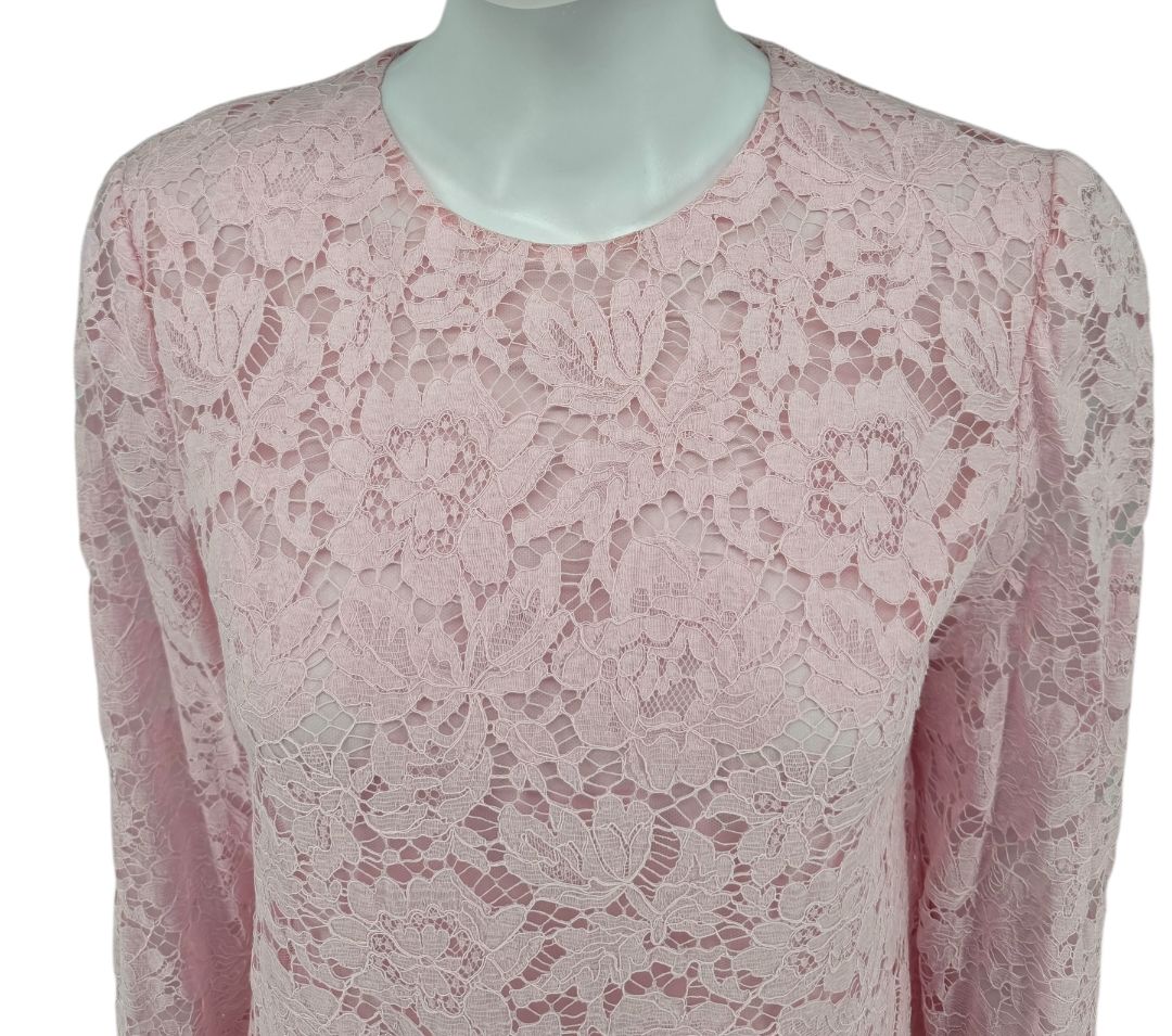 Pink Lace Overlay Ruffle Sleeve/Trim Longsleeve Dress