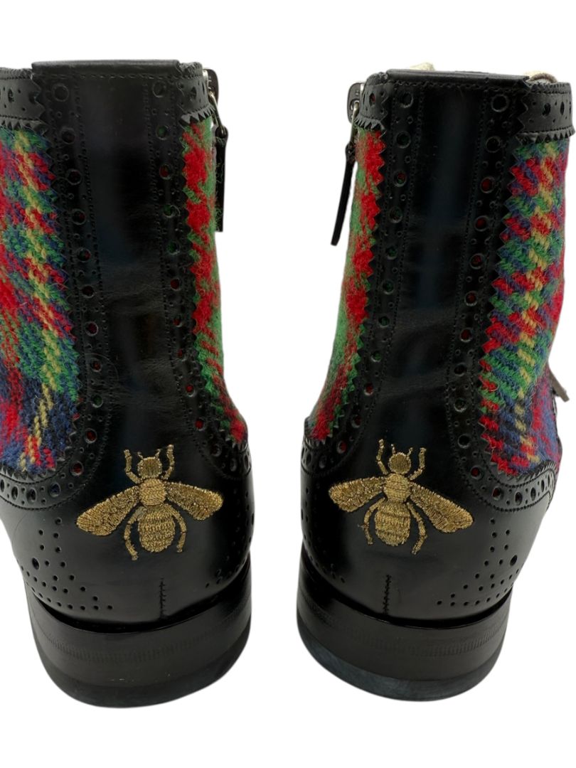 Gucci Tartan Wool & Leather Buckle Combat Boots – Men’s Size 6 (EU 40)