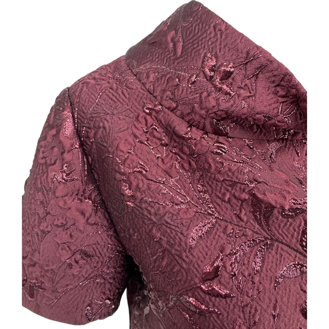 Pamella Roland -Wine Brocade Metallic Floral Dress & Coat Set - Size 8/10