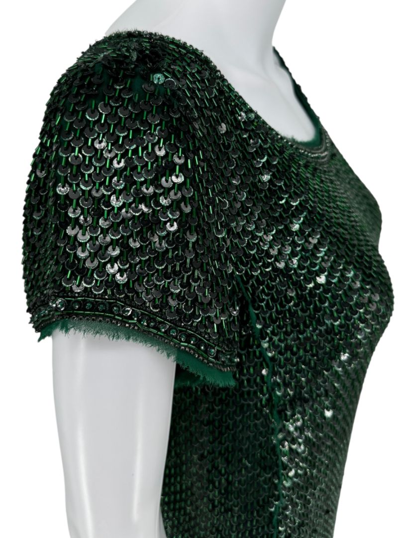 Pamella Roland Emerald Sequin Embellished Dress