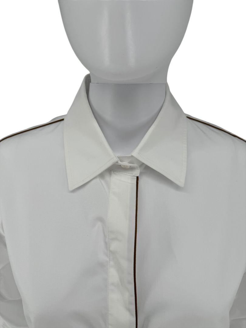MaxMara White Cotton Piped Button-Down Shirt – Size US 10 / IT 44