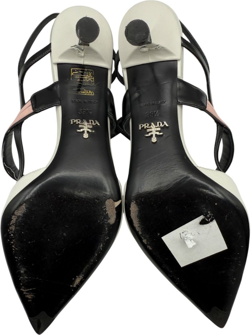 Prada White, Black & Blush Patent Leather Kitten Heels – Size 39.5