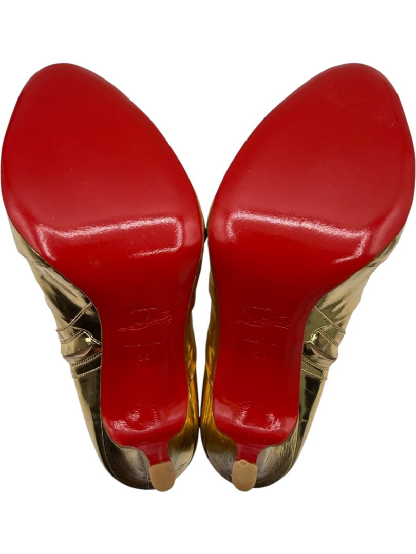 Christian Louboutin Gold Patent Leather Robot 120 Ankle Boots Size 39