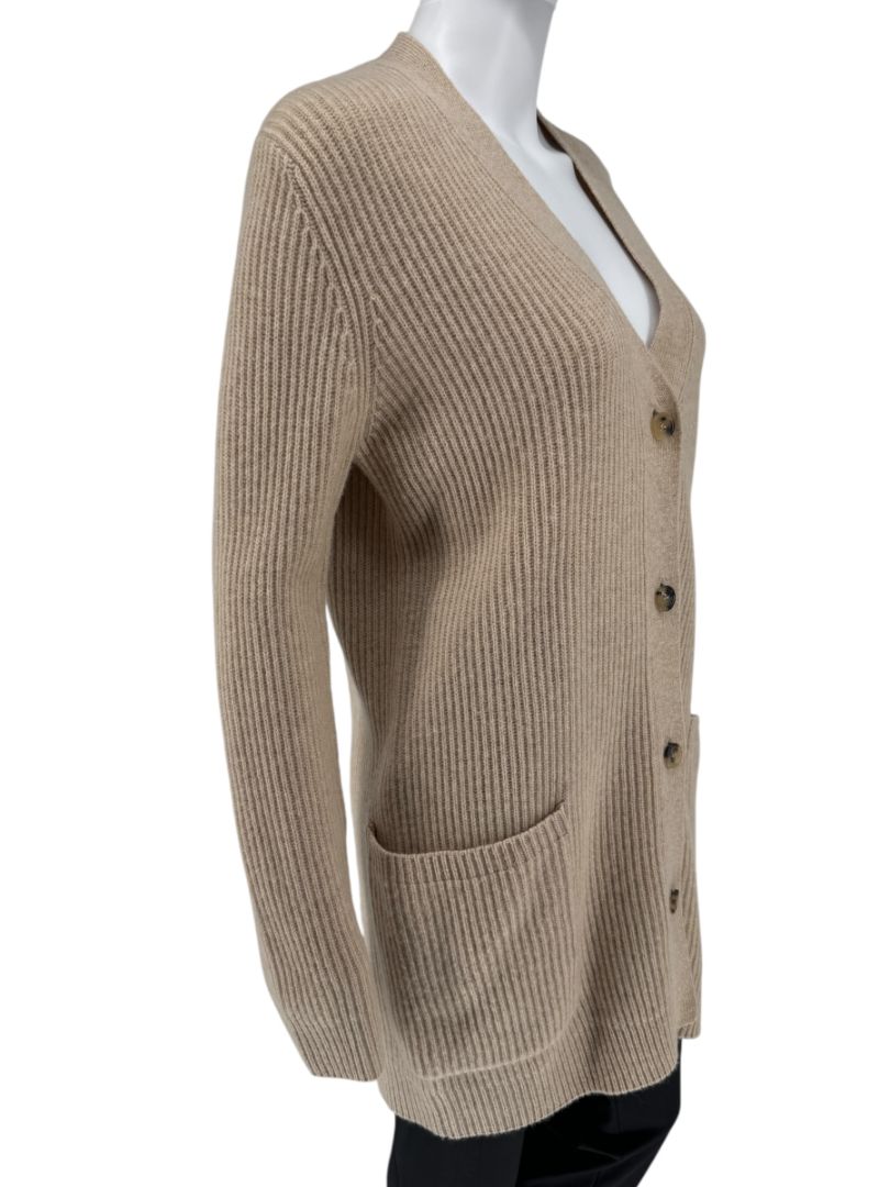 MaxMara Beige Ribbed Button-Front Cashmere Cardigan – Size M