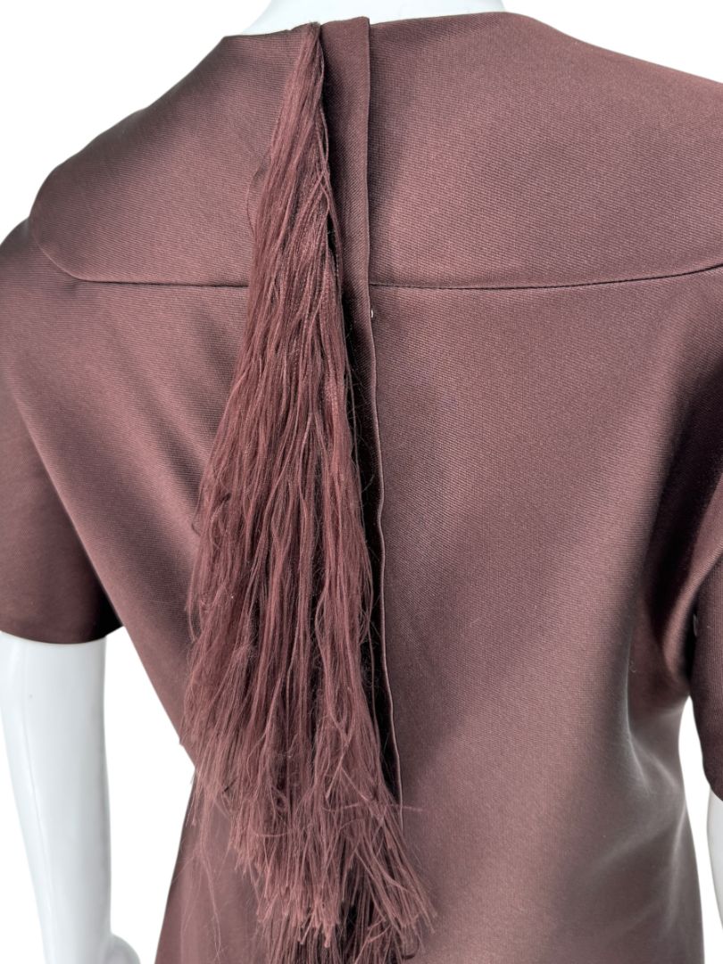 Alexander Wang Mahogany Short Sleeve Top with Fringed Back Detail