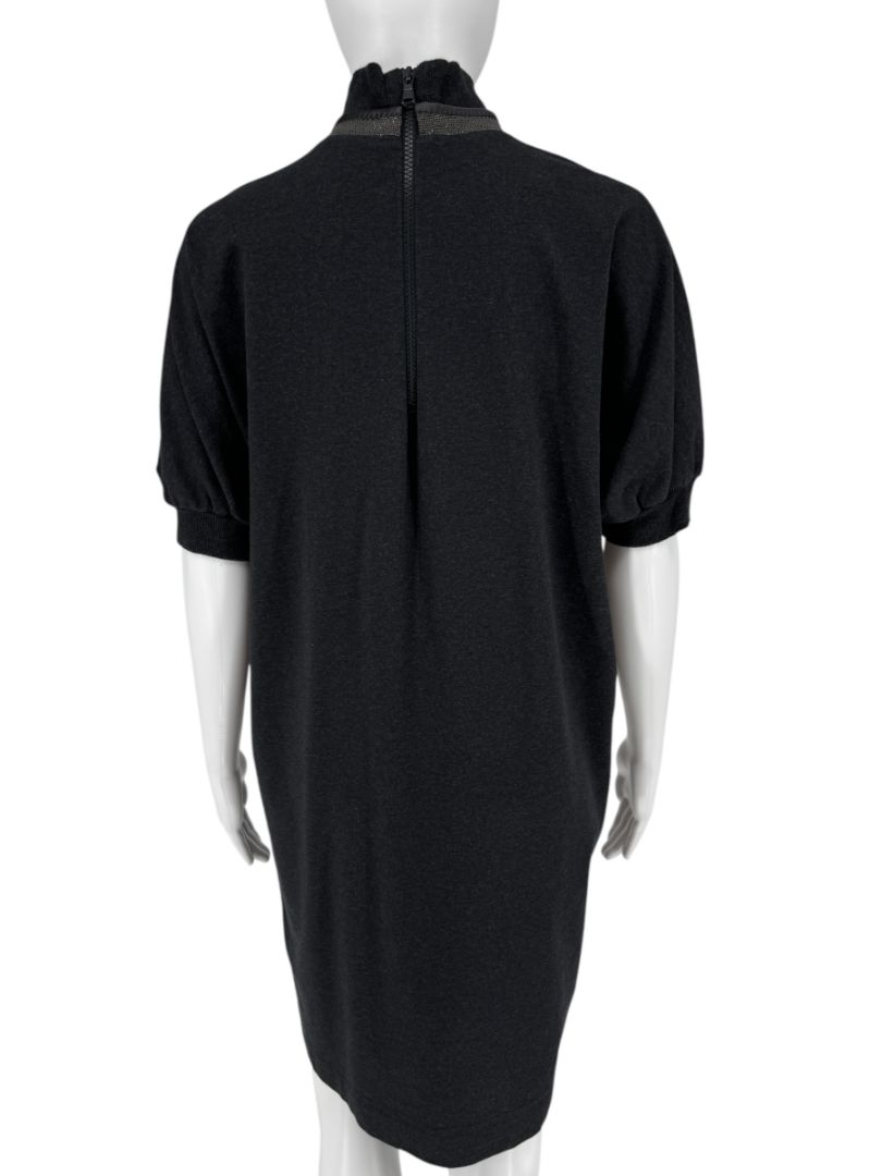 Brunello Cucinelli Charcoal Puff-Sleeve Tunic with Monili Trim – Size Large