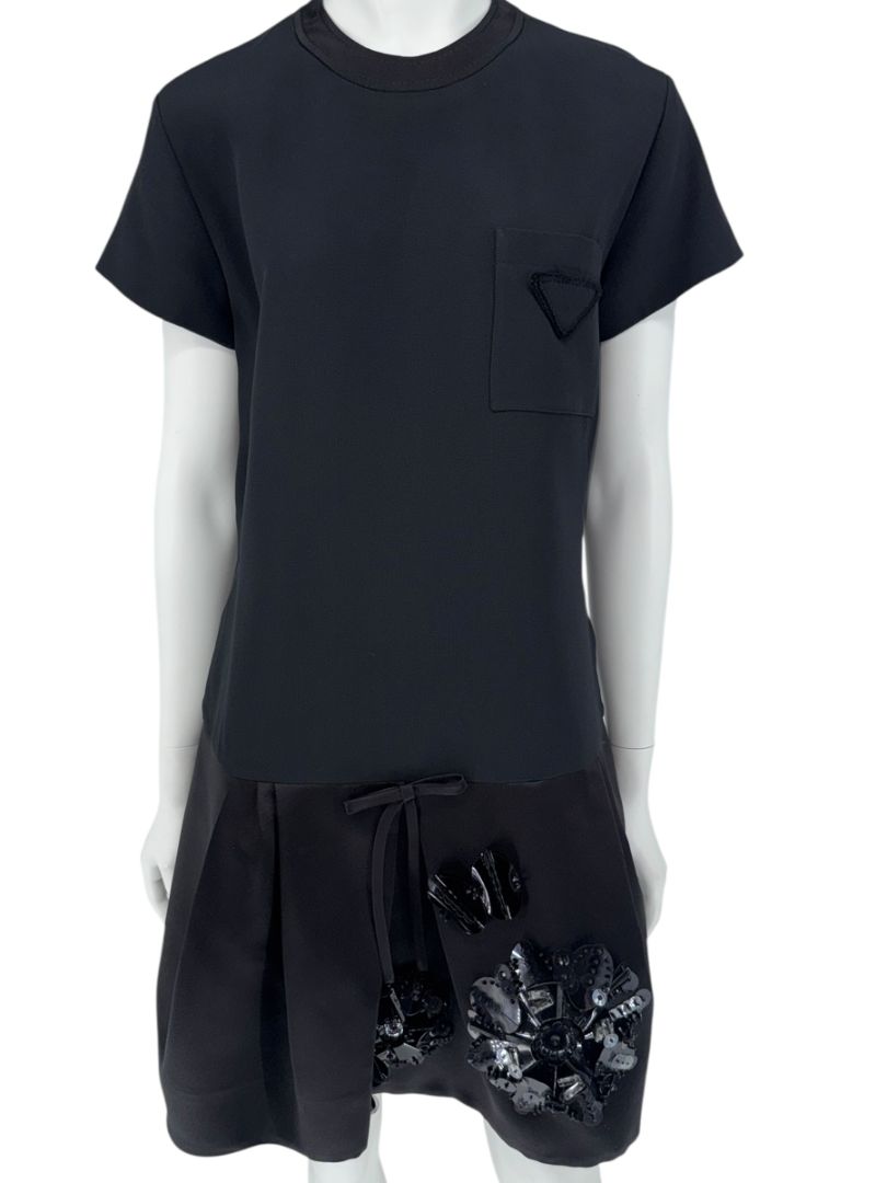 Prada Embellished Drop-Waist Mini Dress in Black – Size IT 44 (US 8)