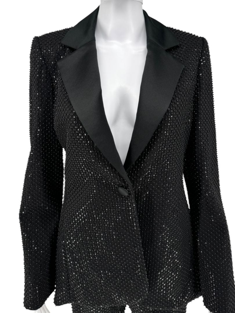 Pamella Roland Black Sequin Beaded Tuxedo Suit – Size 6