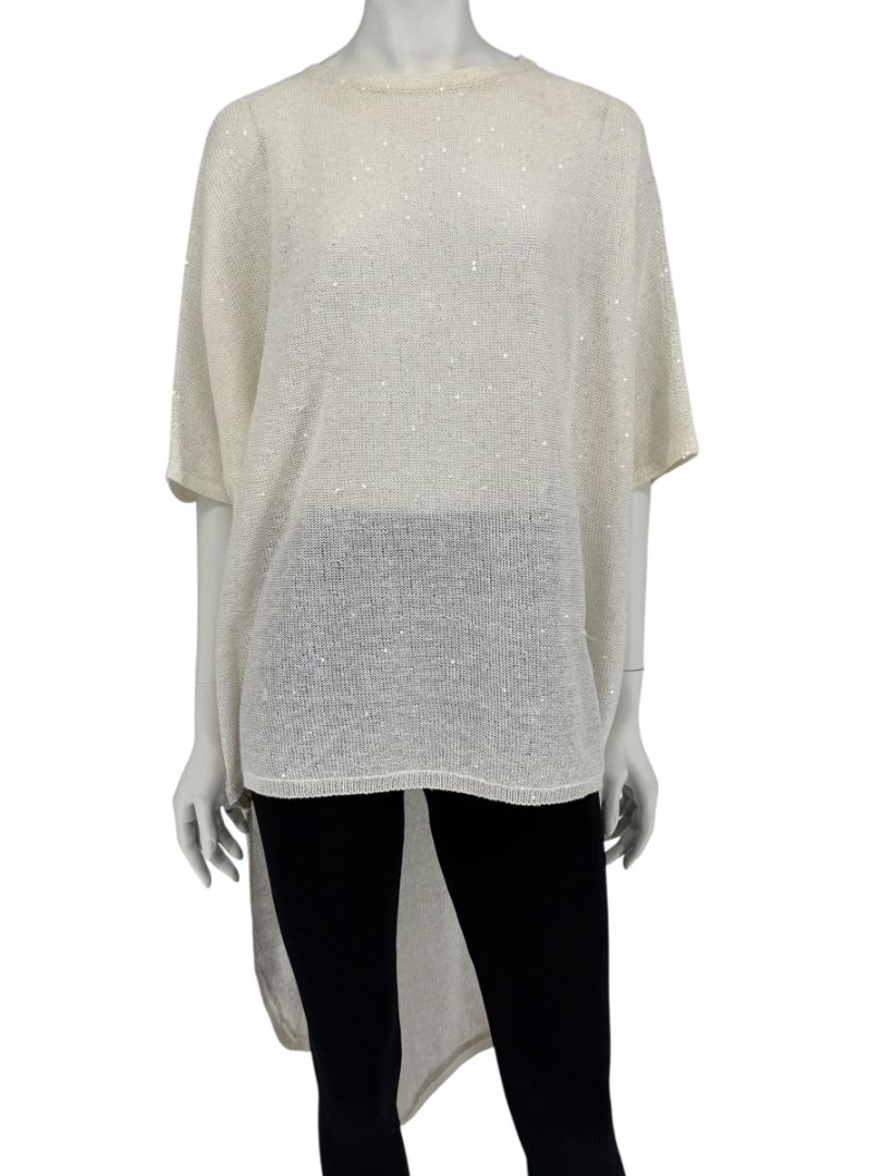 Brunello Cucinelli Ivory Hi-Low Sequin Knit Tunic – Size L