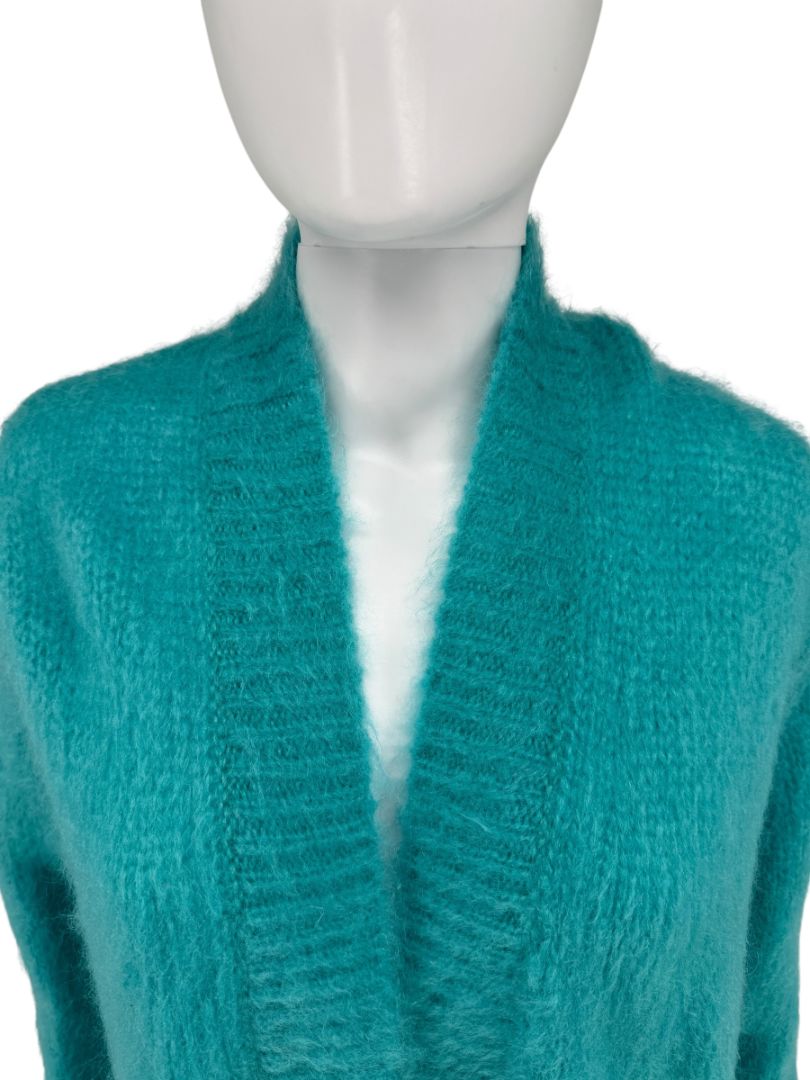 Max Mara Teal Open-Front Mohair Cardigan – Size XS