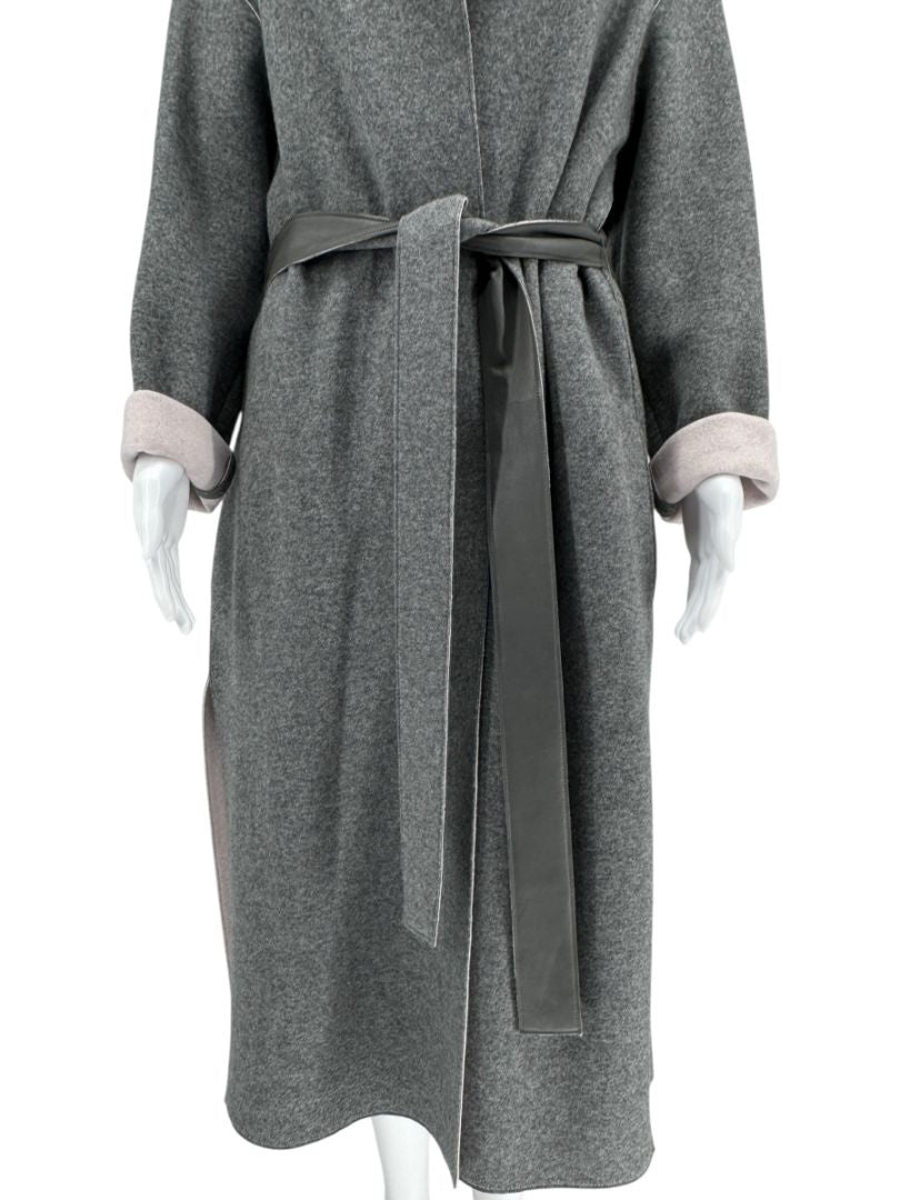 Agona Gray Double-Faced Cashmere Wrap Coat with Leather Belt – Size IT 42 (US 6)