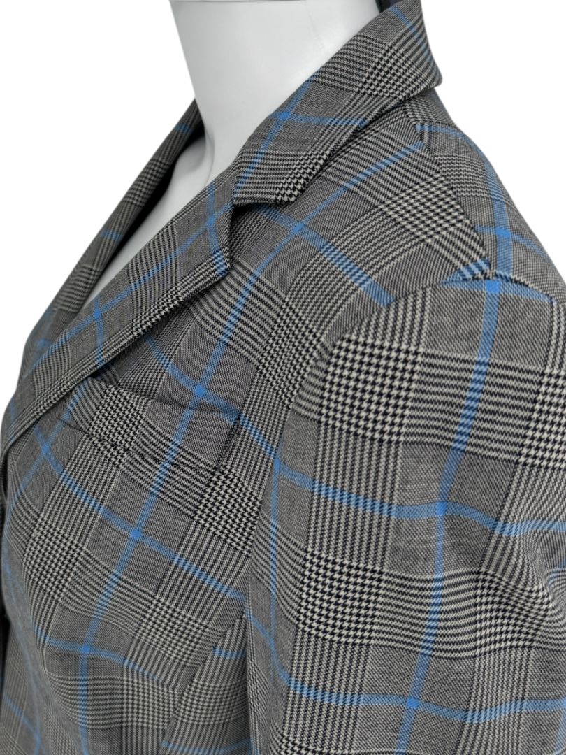 Akris Punto Grey & Blue Glen Plaid Wool Pantsuit – Size 10–12