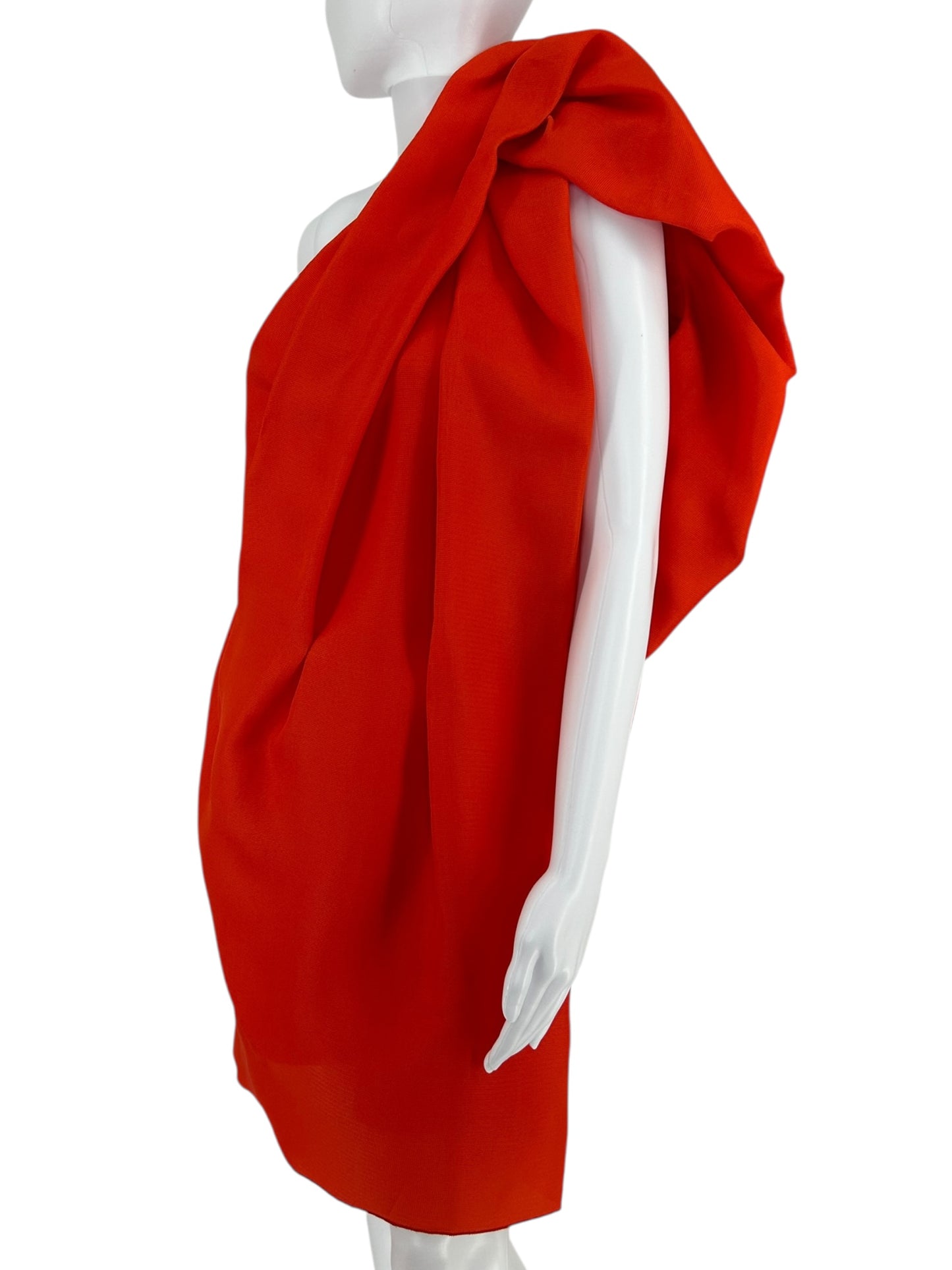 Lanvin 2009 Sculptural One-Shoulder Red Silk Dress – Large