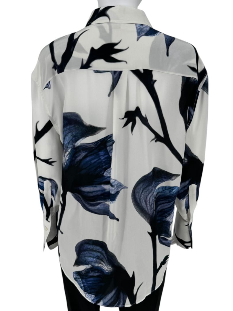 Alexander McQueen Ivory & Ink Floral Silk Blouse – Size L