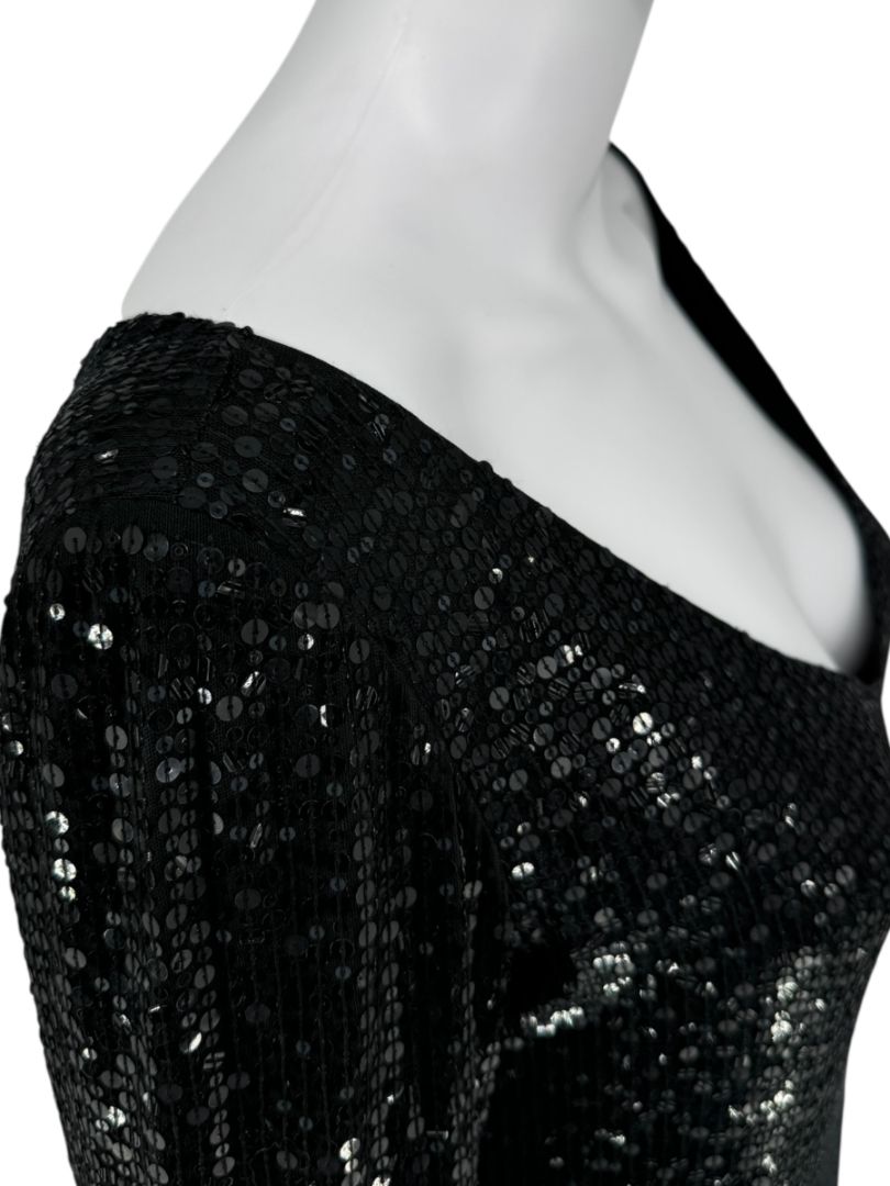 Pamella Roland Black Sequin Fringe Cocktail Dress – Large