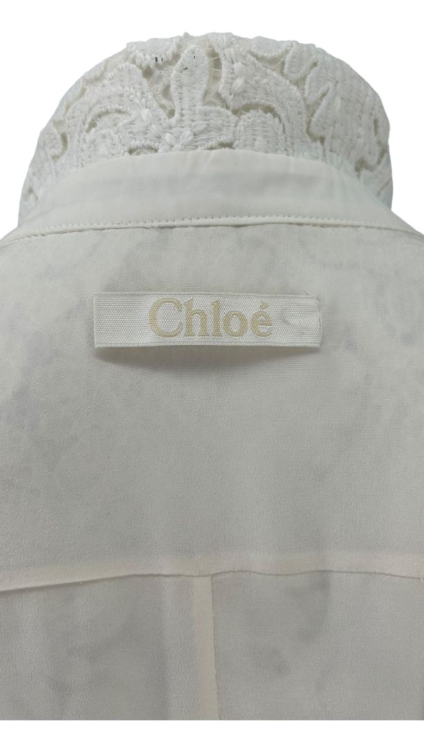 Chloé Milk White Embroidered Lace Shirt Dress – Size FR 42