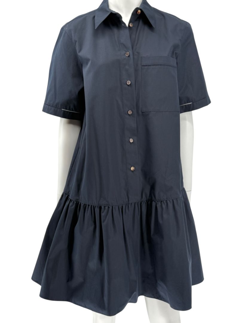 Lafayette 148 Navy Drop-Waist Cotton Shirt Dress – Size S