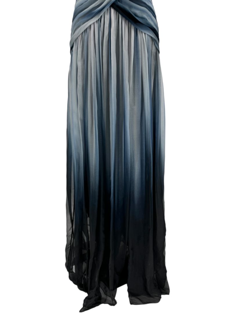 Pamella Roland Sapphire Multi Silk Draped One-Shoulder Gown – Size 6