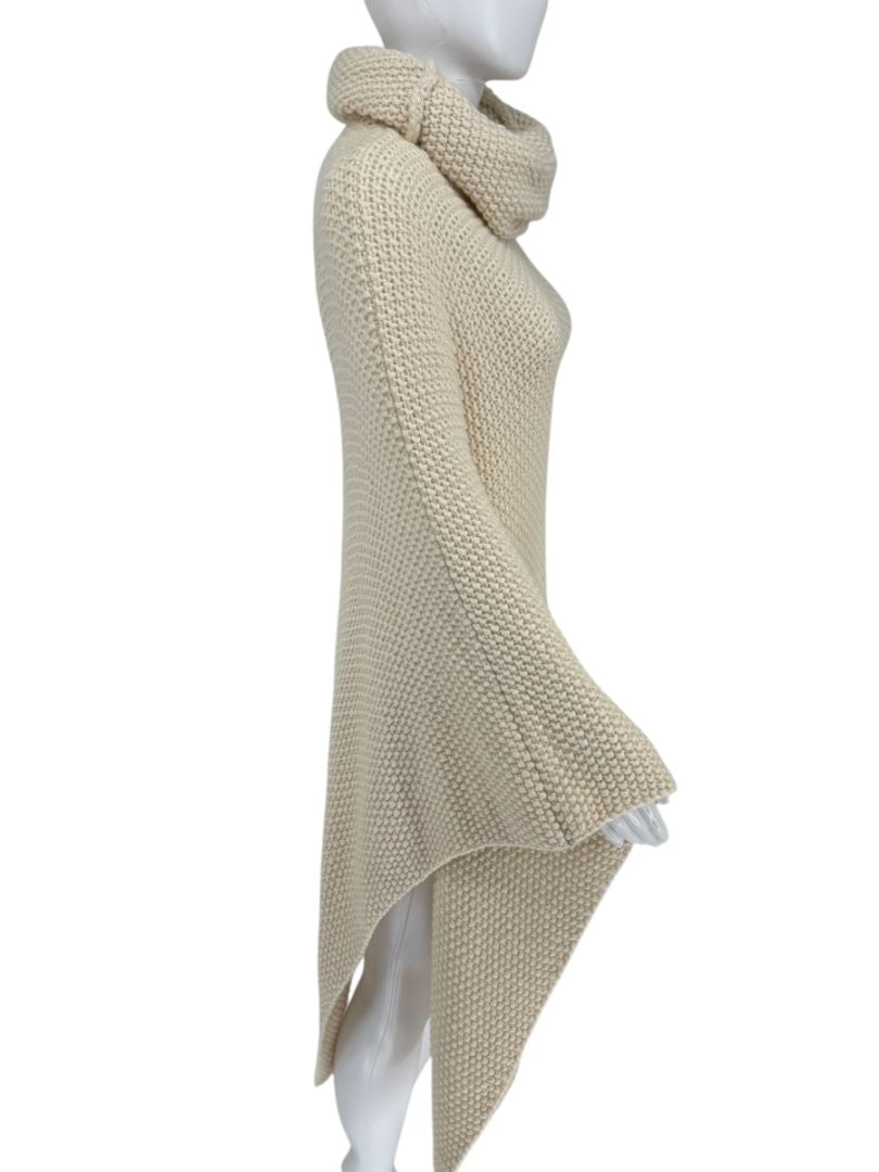 Pamella Roland Cream Hand-Knit Asymmetrical Turtleneck Sweater – O/S