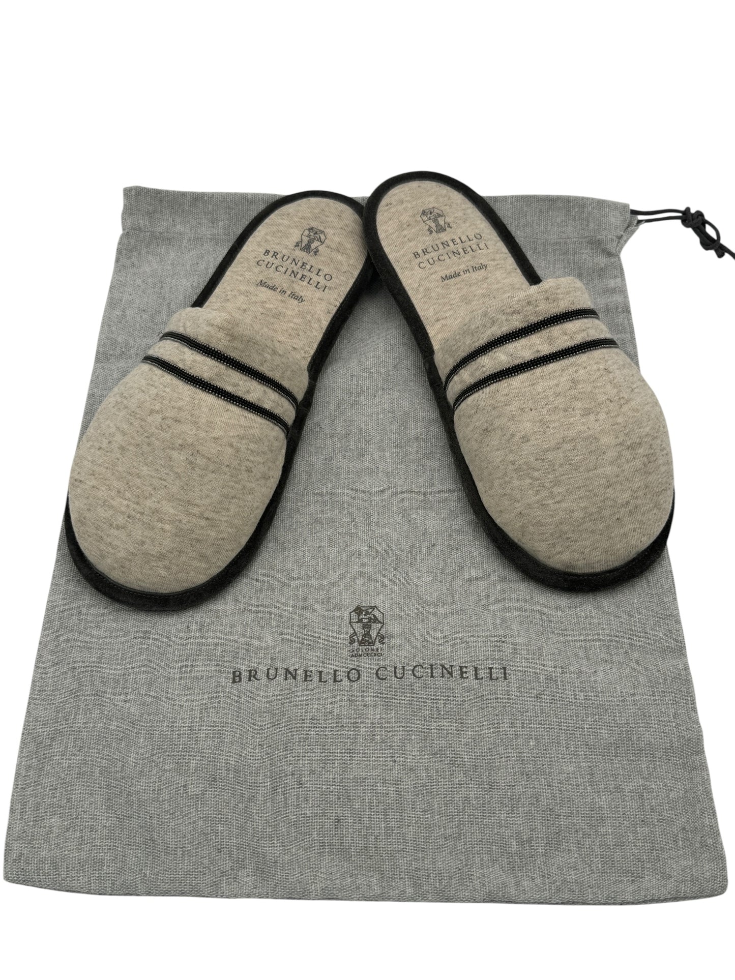 Brunello Cucinelli Heathered Grey Jersey Slippers with Monili Trim - Women’s Size 8–9