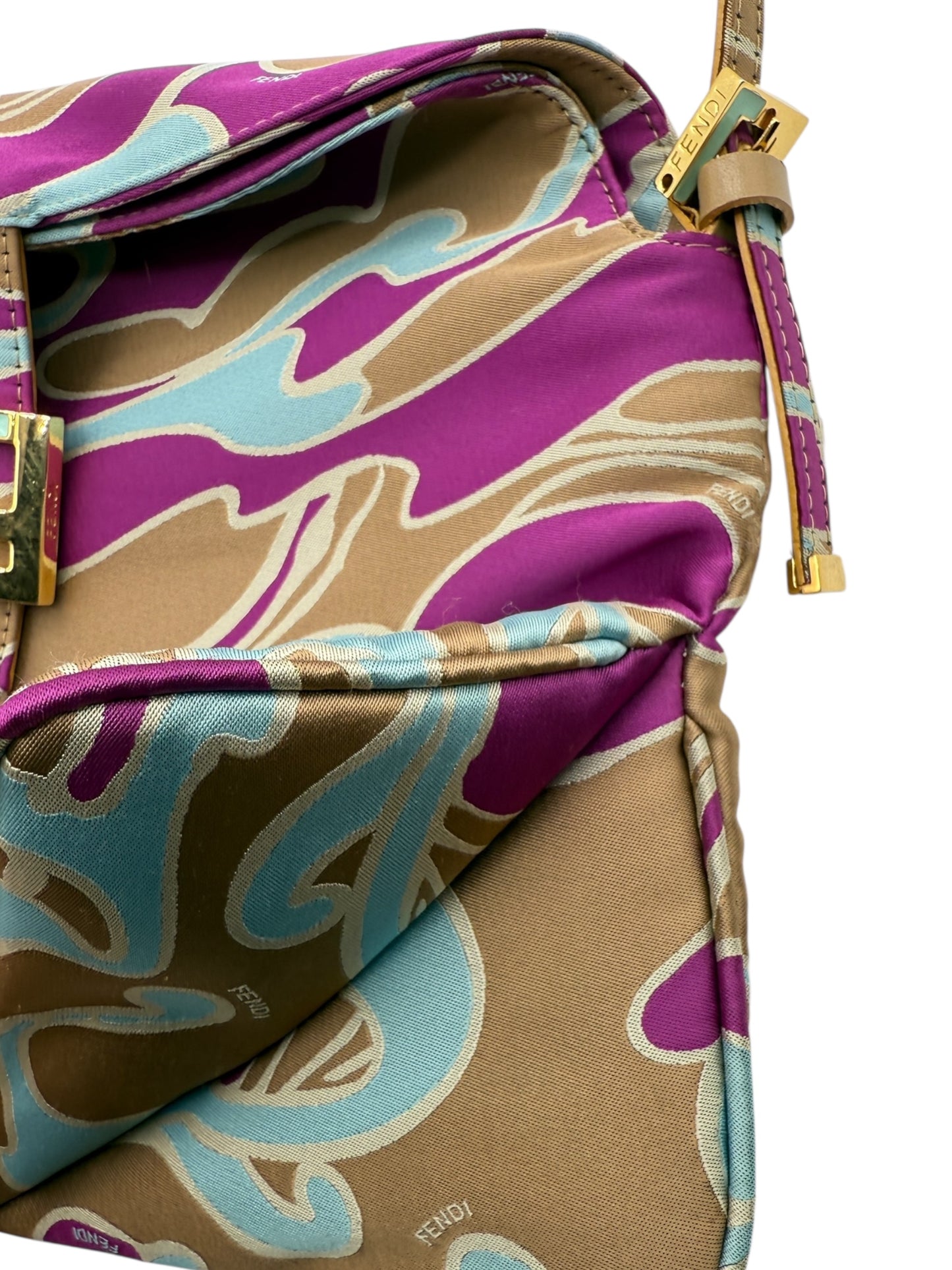 Fendi 2001 Multicolor Satin Psychedelic Print Baguette "Momma" Shoulder Bag