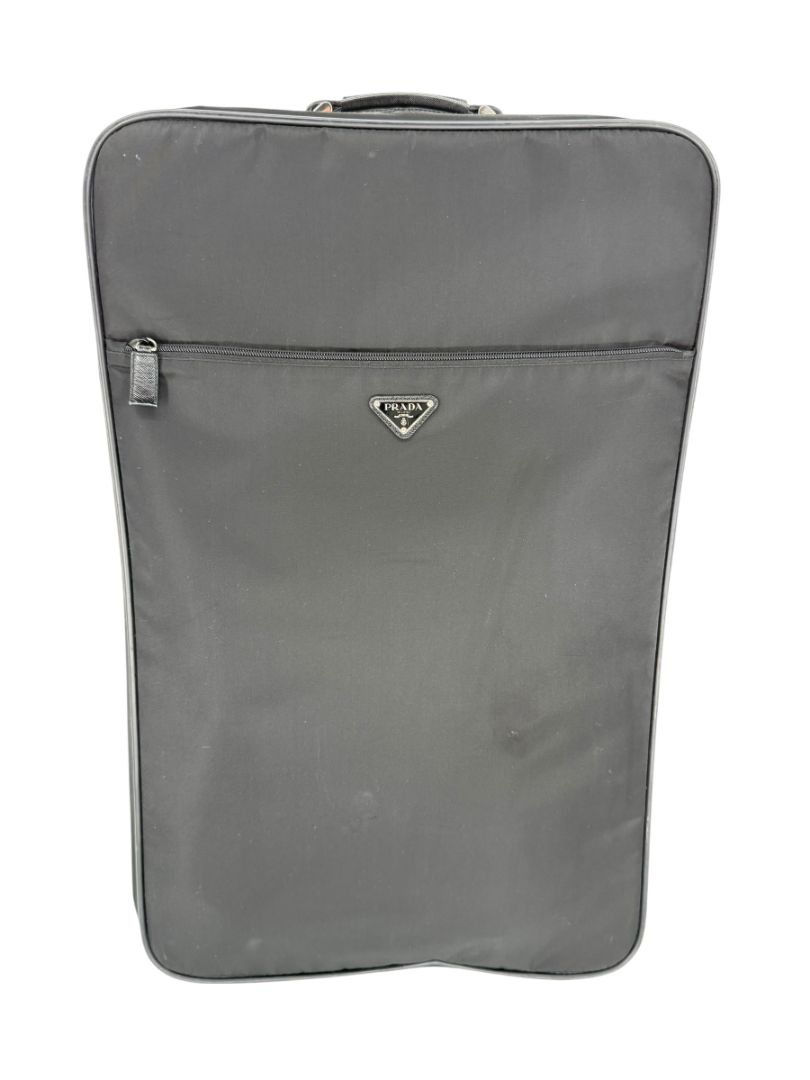 Prada Black Nylon Rolling Suitcase with Saffiano Leather Trim – 26.5" x 17.5" x 9.5"