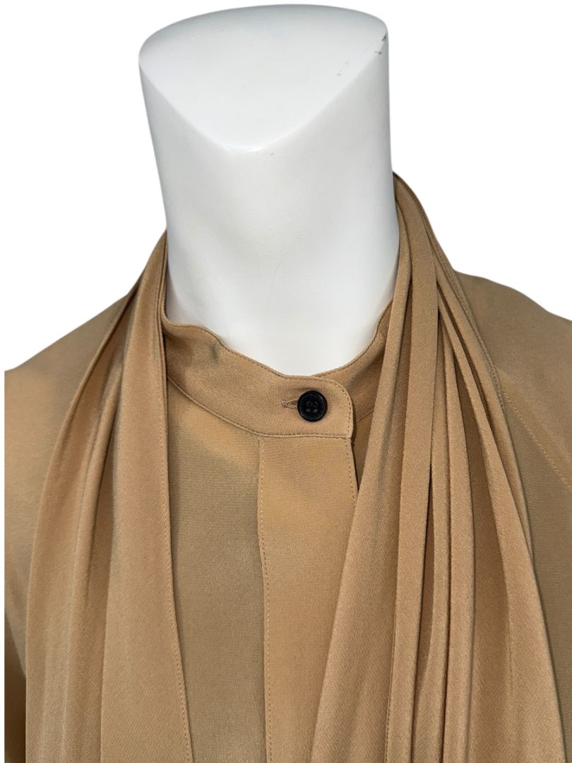 NWT Victoria Beckham Camel Silk Tie-Neck Blouse – Size US 6