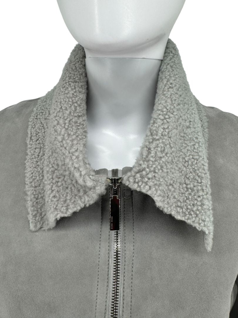 Hugo Boss Grey Shearling-Lined Suede Coat – Size Large