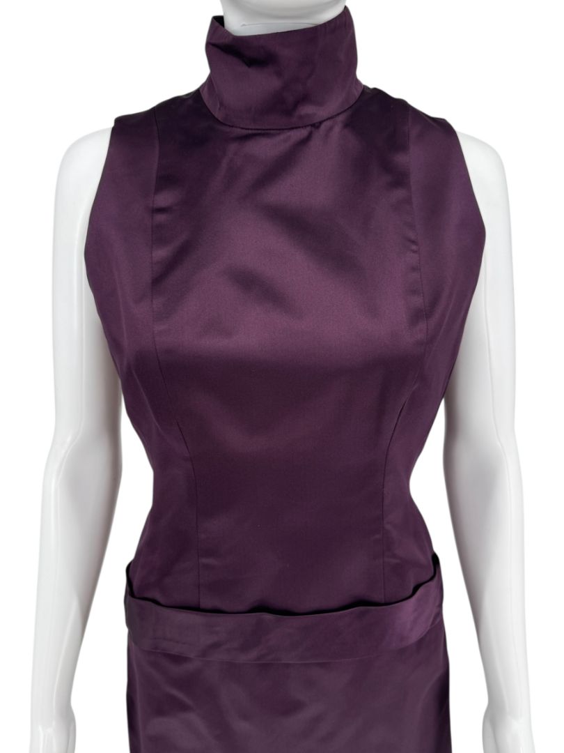 Plum High Neck Sleeveless Gown with Back Bow Detail – Large