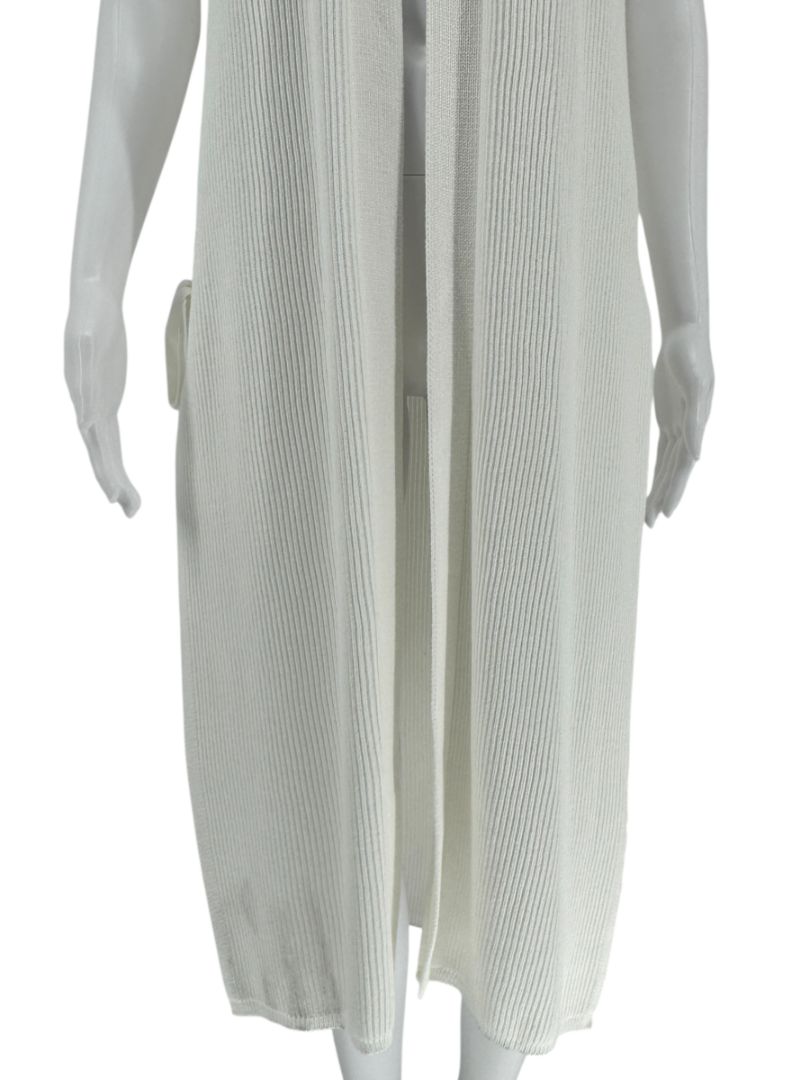 Max Mara White Knit Sleeveless Swim Cover-Up with Beaded Side Ties – Size M